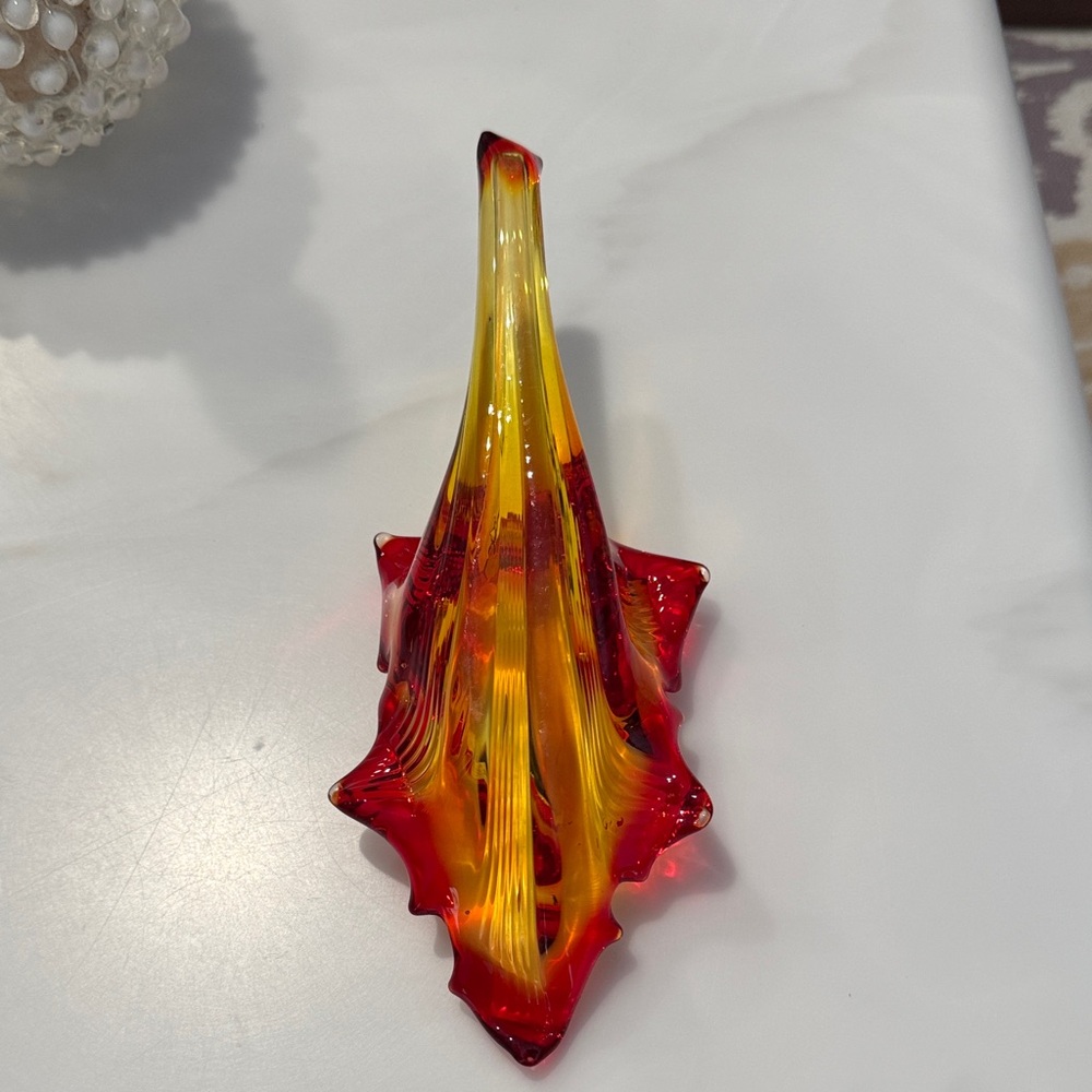 Artistic Glass Leaf Sculpture in Red and Yellow - Picture 2 of 2